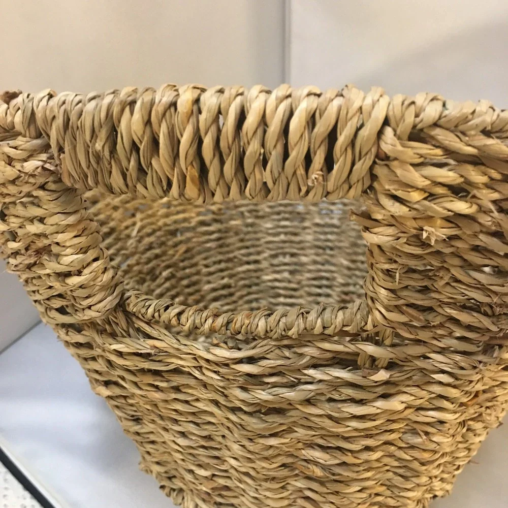 Woven Seagrass Storage Basket Home OS Tan Oval With Handles Cottagecore Bohemian